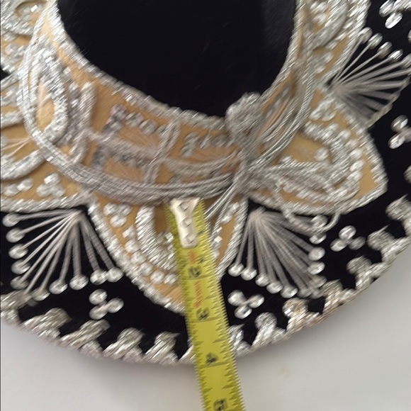 Black and Silver Decorative Hat Wall Decor with Intricate Embroidery - Picture 6 of 7